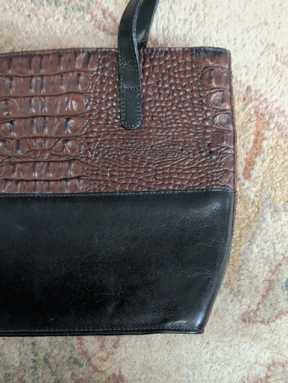 Brahmin Tuscan Melbourne Brown Croc-Texture and Black Leather Vintage Tote Bag